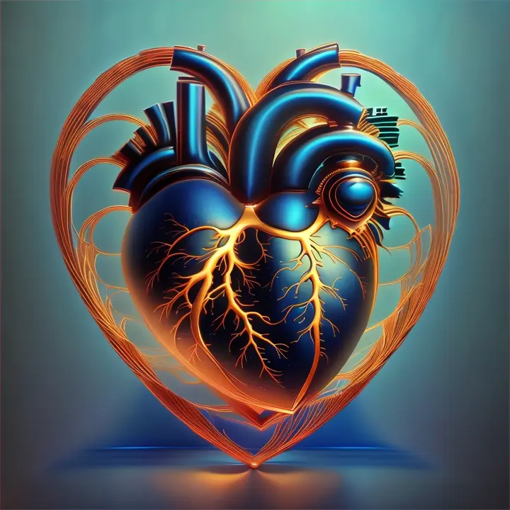 a blue and gold heart on a blue background