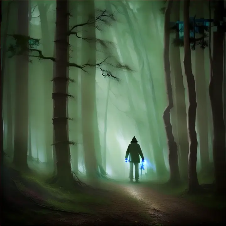 a person standing in the middle of a forest