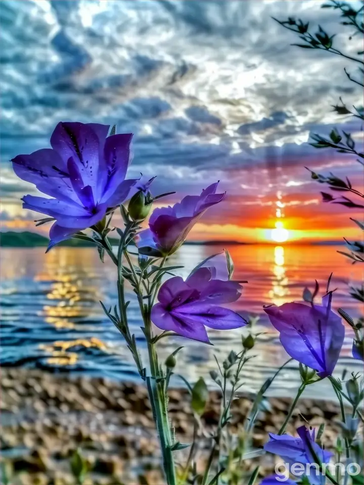 flower, sky, cloud, plant, water, purple, petal, botany, natural landscape, sunlight