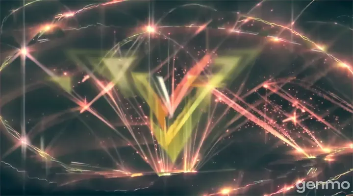 the v logo is shown with fireworks coming out of it