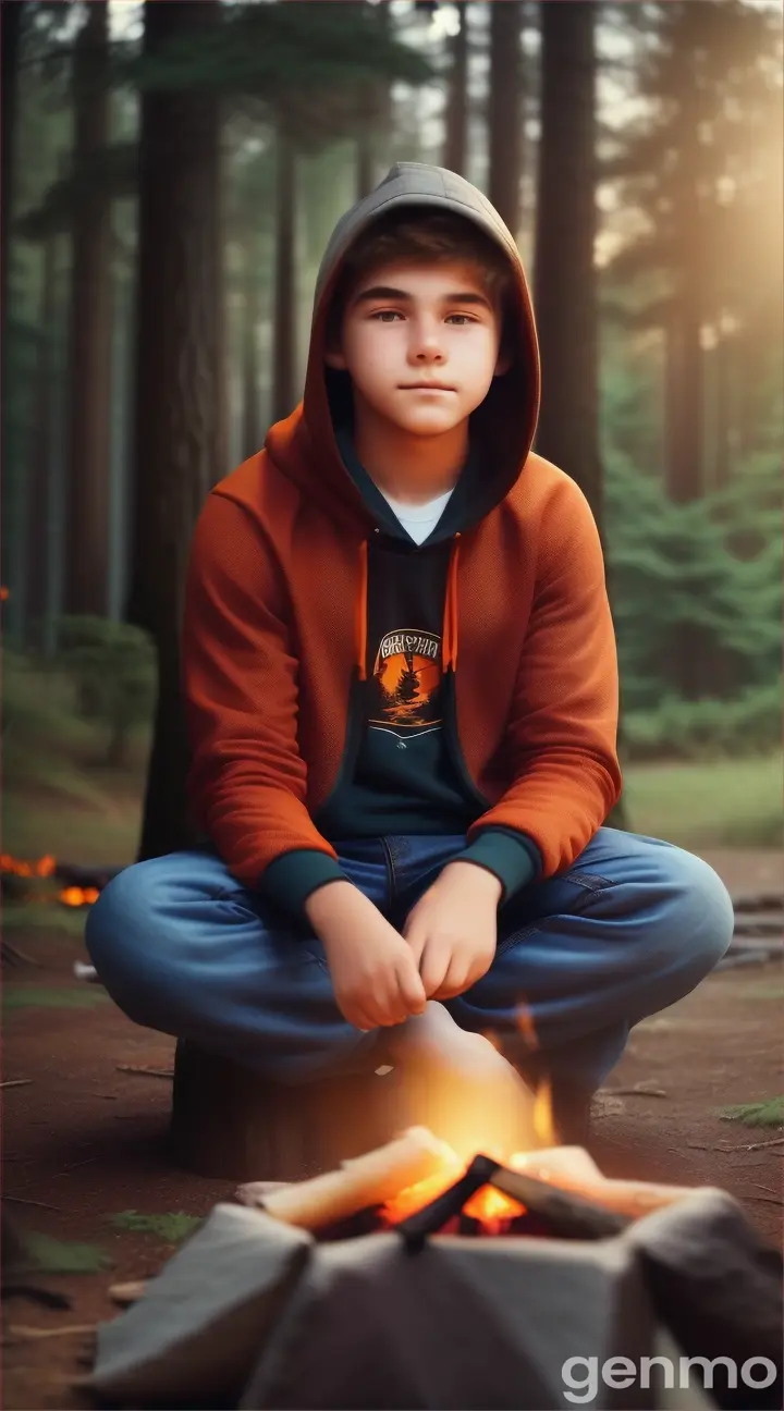 Teenager uses tumbler at camping