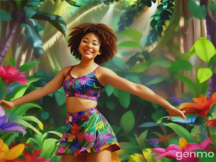 Dances through the jungle, joyful and full,