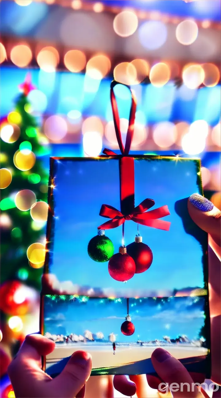 a person holding up a picture of a christmas ornament