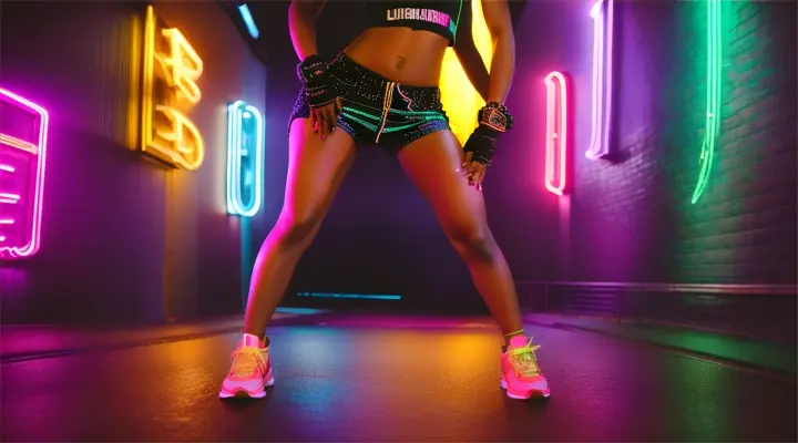 HipHop dancer in neon style at night