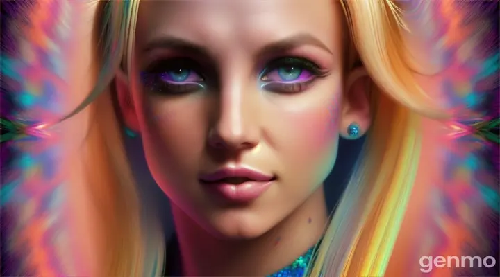 High quality trippy psychedelic landscape with a beautiful intricate detailed stunning Britney Spears with a impressive facial expression, 8k octane render, professional studio lighting, cinematic, surreal, 