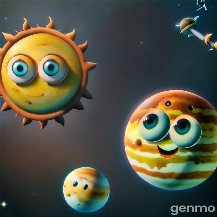 a solar system with a sun and two planets