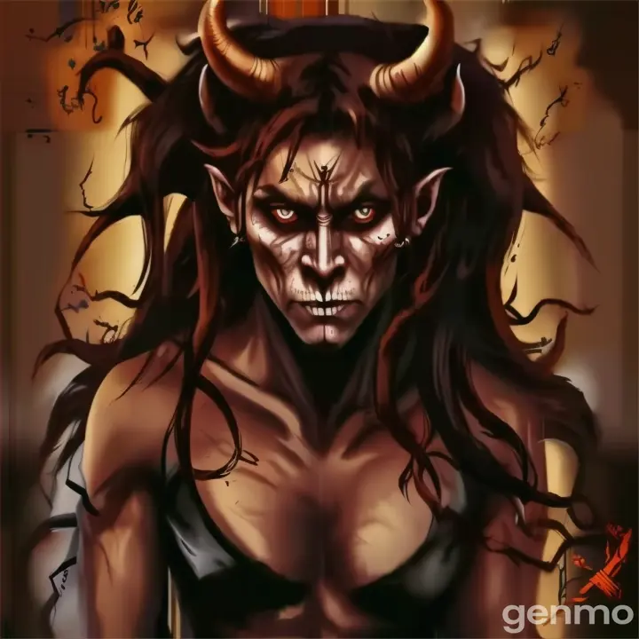 a painting of a demon with horns on his head