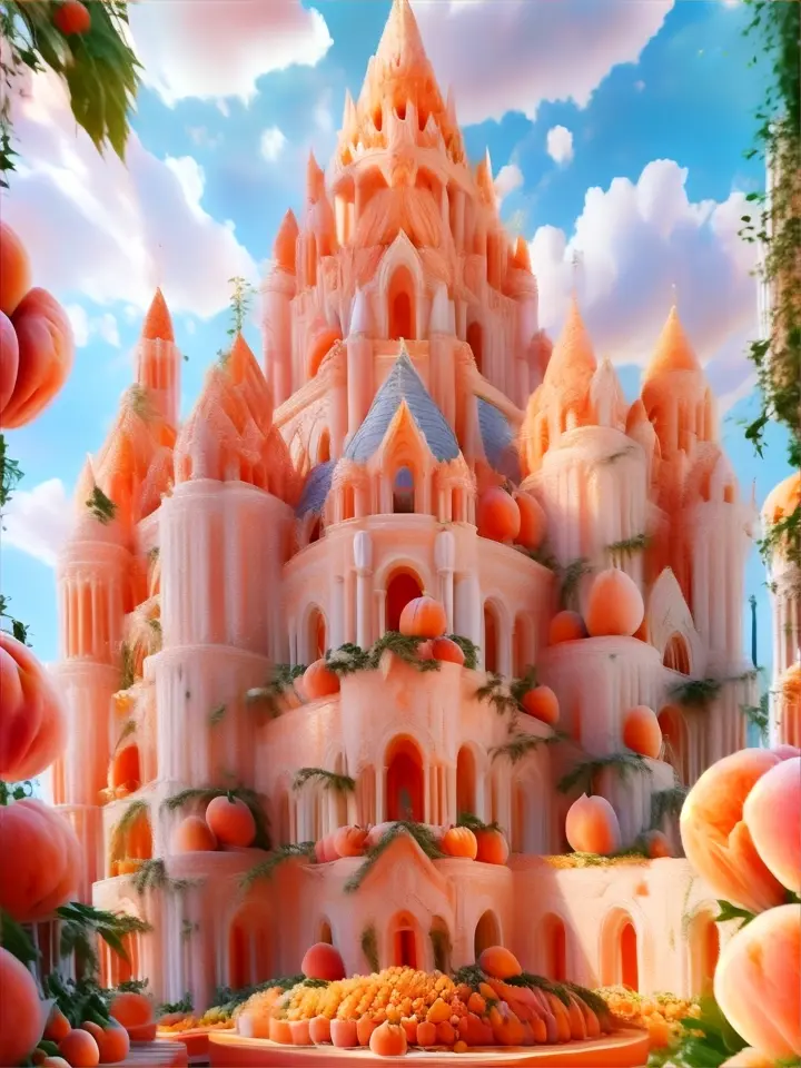 a painting of a castle made of peaches