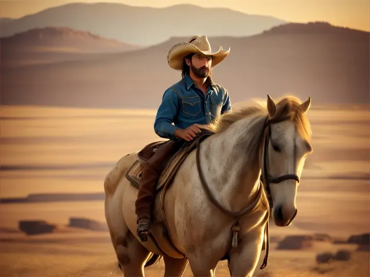  cowboy solitário com seu cavalo