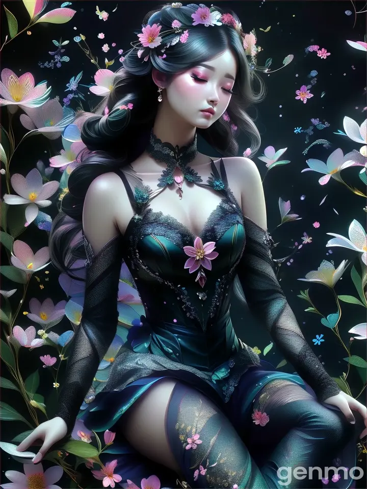 a painting of a woman with flowers in her hair