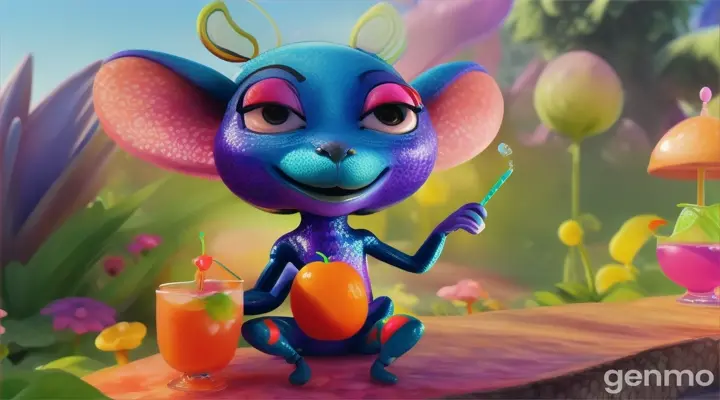 3d cartoon baby boss  ant in garden flower juice and milk