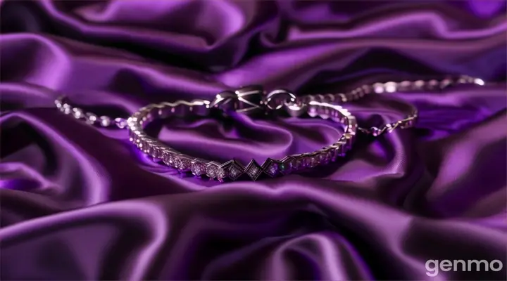 a close up of a diamond neckpiece on a purple satin