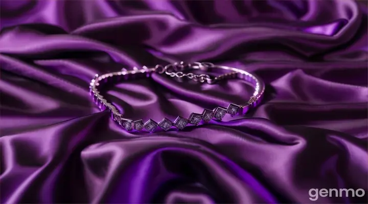 a close up of a diamond neckpiece on a purple satin