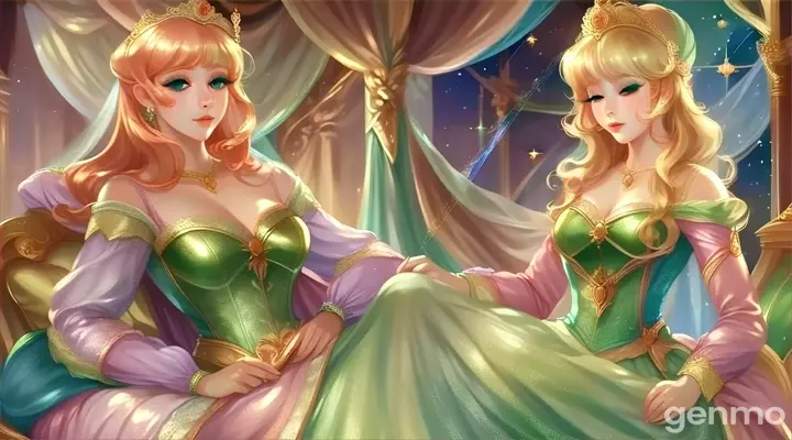 a painting of two princess dressed 