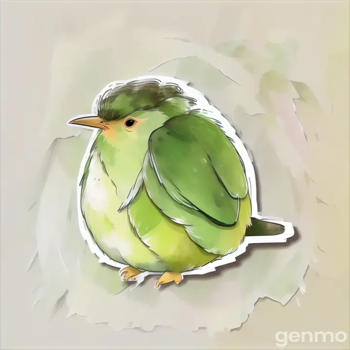 A green and white bird sitting inside a tropical foliage patterned sticker