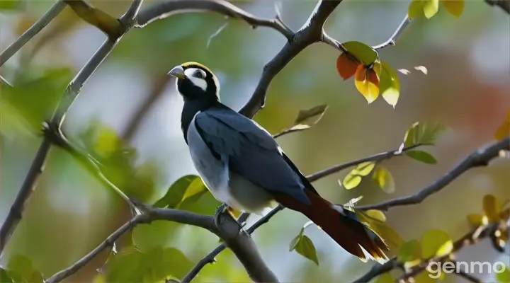 a bird perched on a tree branch in a forest