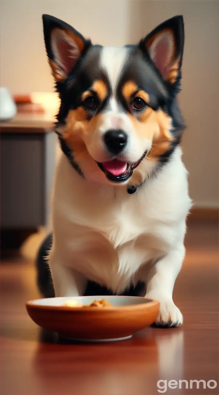 
Dog eating food in a bowl