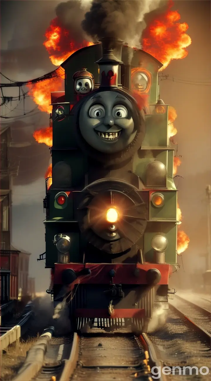 “Describe Thomas the Train in a terrifying form, assigning priority weights to his features. He now has spider legs (priority 4), sharp teeth (priority 3), and a creepy face (priority 2). Additionally, include red smoke and green fire (priority 1) emanating from the spider legs. Place this version of Thomas in the unsettling environment of Zombieland. Focus on the following elements: Appearance: Spider legs (priority 4): Detail the grotesque, arachnid legs sprouting from Thomas, emphasizing their unsettling movement and horrifying structure. Sharp teeth (priority 3): Describe the menacing, razor-sharp teeth that replace his friendly smile, highlighting their predatory nature. Creepy face (priority 2): Paint a picture of Thomas's once-friendly face, now transformed into a grotesque and terrifying visage. Red smoke and green fire (priority 1): Illustrate the eerie red smoke and green fire emanating from Thomas’s spider legs, adding an extra layer of horror. Environment: Describe the desolate, eerie landscape of Zombieland, with abandoned structures, flickering lights, and an ominous atmosphere. Atmosphere: Create a chilling, suspenseful mood through vivid descriptions, ensuring the setting and Thomas’s appearance evoke a sense of dread and horror.”
Seed: 3212811226 , Seed: 2143401037