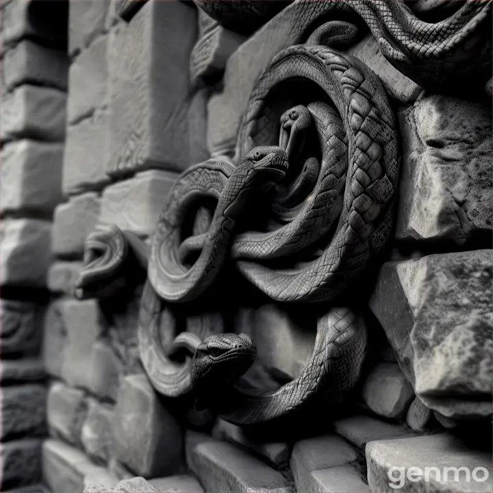 intertwined snakes carved on wall