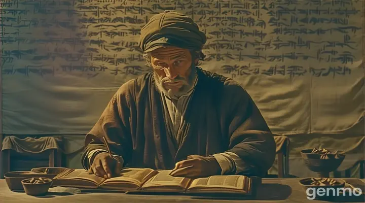 a man sitting at a table with an open book