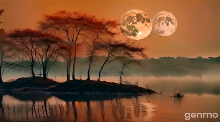 a full moon rising over a body of water