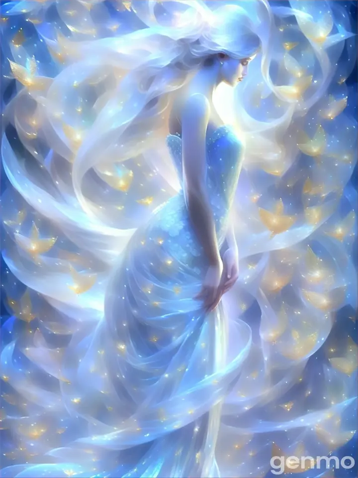 a painting of a woman in a flowing dress