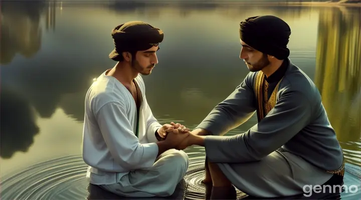 The Muslim dervish sitting by the lake held the young man's hand and gave a message of consolation and wisdom.