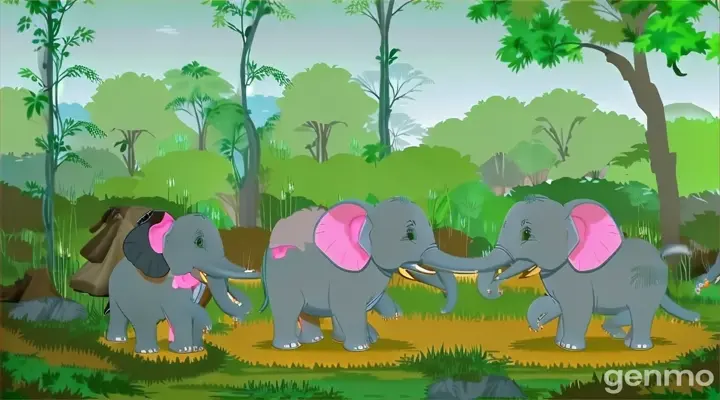 a couple of elephants standing next to each other in a forest