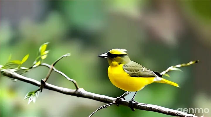 a small yellow and gray bird perched on a branch