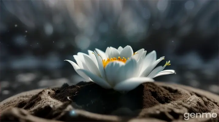 A white flower grows from the ashes, an accelerated process