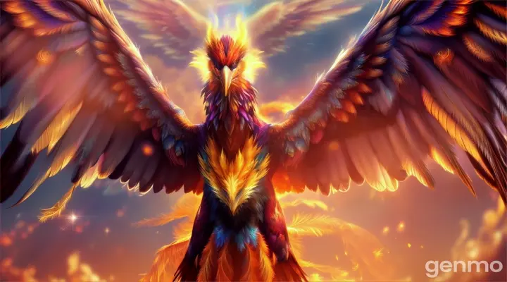 The phoenix bird is slowly rising from the ashes