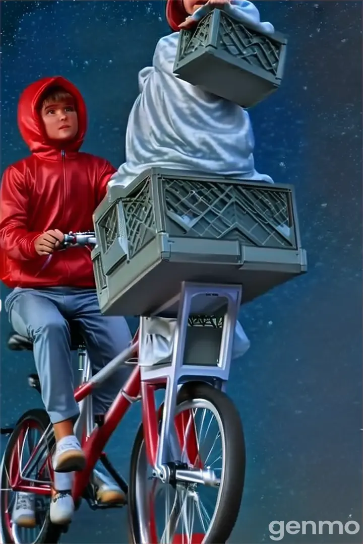 a person riding a bike with a box on the back of it FLING