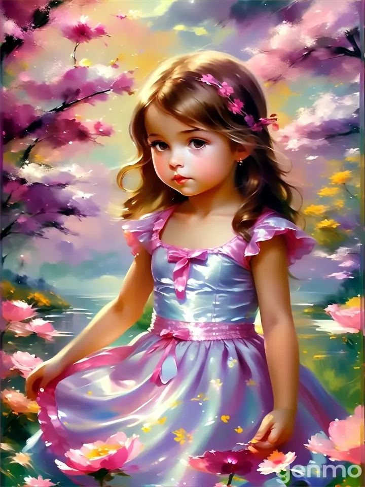 a painting of a little girl in a dress