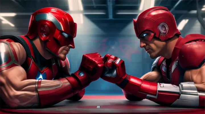 Thunderbolts  2025:Bucky and Red Guardian in a friendly arm-wrestling match.