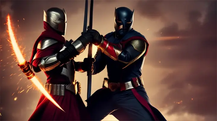 Thunderbolts 2025:US Agent and Taskmaster in a shield vs. sword duel.