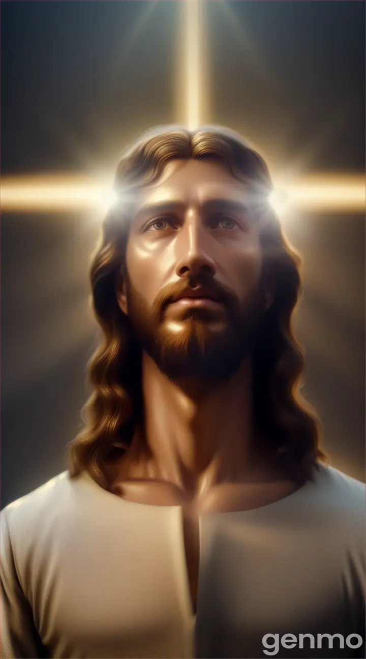 Jesucristo en movimiento zoom E DELL con luz brillante inspira paz primer plano Jesucristo rostro zoom 