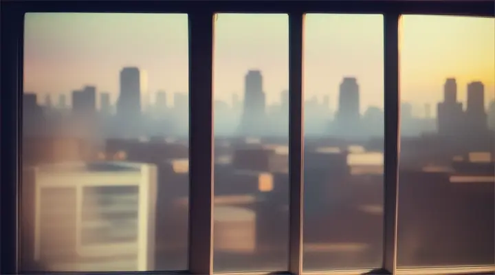 city view through a window, lo-fi theme, soft colors 