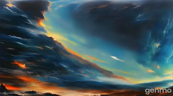 a painting of a blue and orange sky