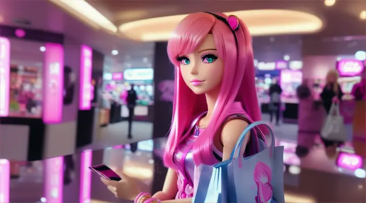 barbie with pink hair : shoping mall:anime: Mirror saying "Barbie, of course, it's a unique style"