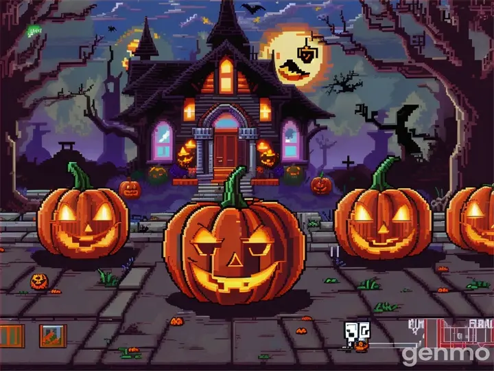 old-school Nintendo Halloween video game, 16-bit pixelated Halloween game