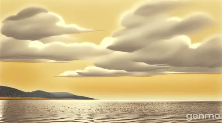 a drawing of clouds over a body of water