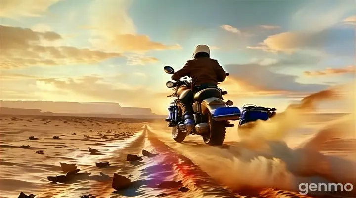 Jack packed his treasure into the bags of his motorcycle and set off. While the sound of his engine echoed in the silence of the desert, Jack was once again lost in the endless freedom of the desert.