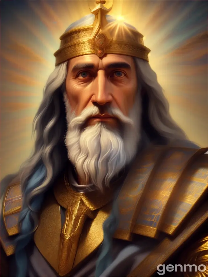This portrait of the luminous light warrior encapsulates not only the physical might of Moses but also the deep spiritual resonance of his journey—leading his people with courage, conviction, and unwavering faith.