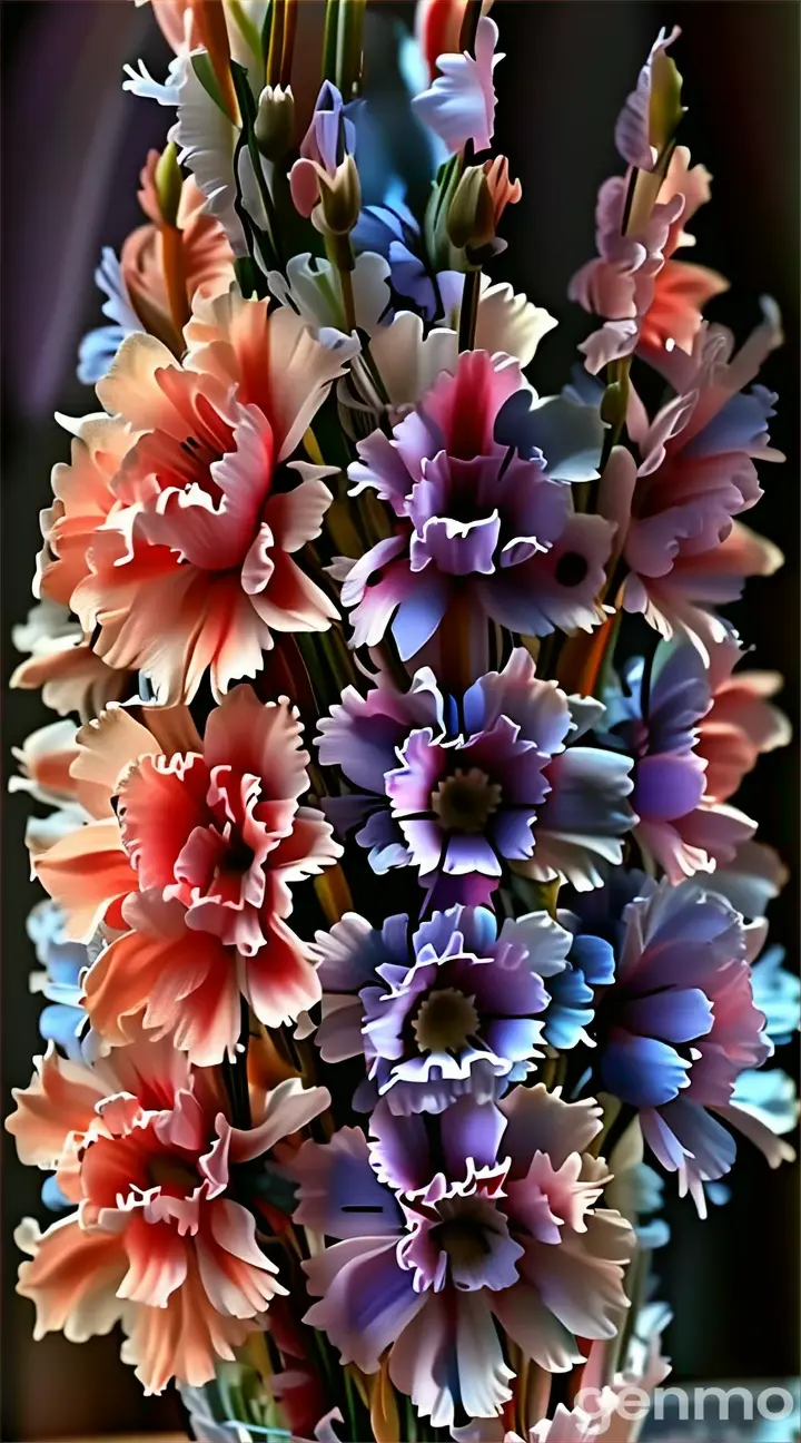 a close up of a bunch of flowers in a vase