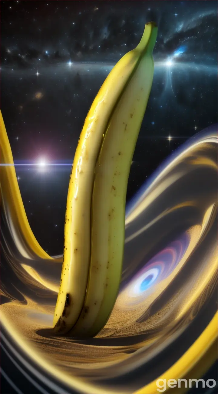 Opening shot of a banana floating in space