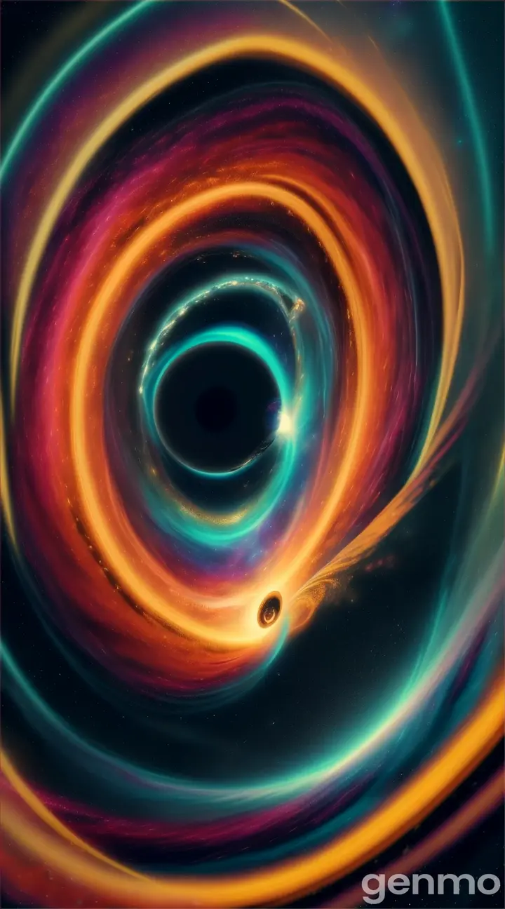 Cut to animation zooming out to show a supermassive black hole with a tiny banana icon