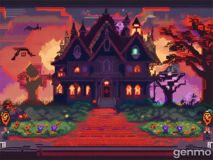 old-school Nintendo Halloween video game, 16-bit pixelated Halloween game