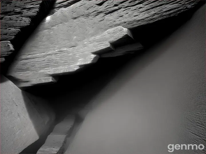 Extreme close-up of ancient stone wall texture, with a barely visible mouth-like crack. Soft, eerie whispers visualized as faint, misty tendrils emerging from the crack. Low, ambient lighting creating deep shadows in the stone's crevices