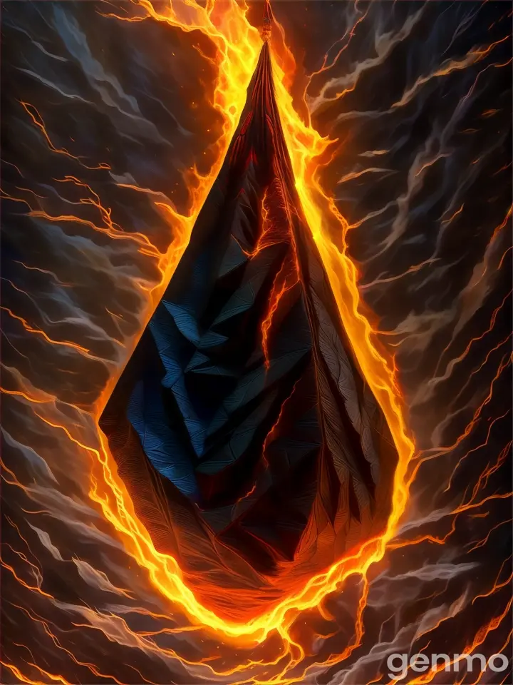 a piece of art that looks like a pyramid on fire