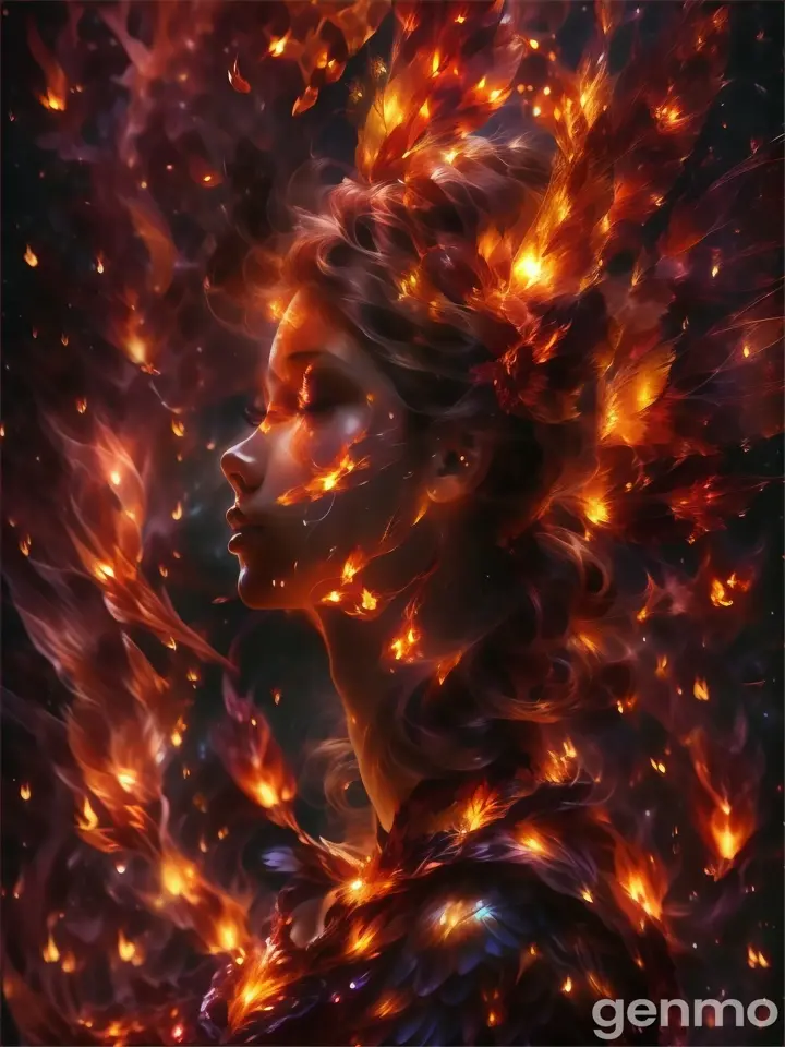 a woman with fire wings on her head